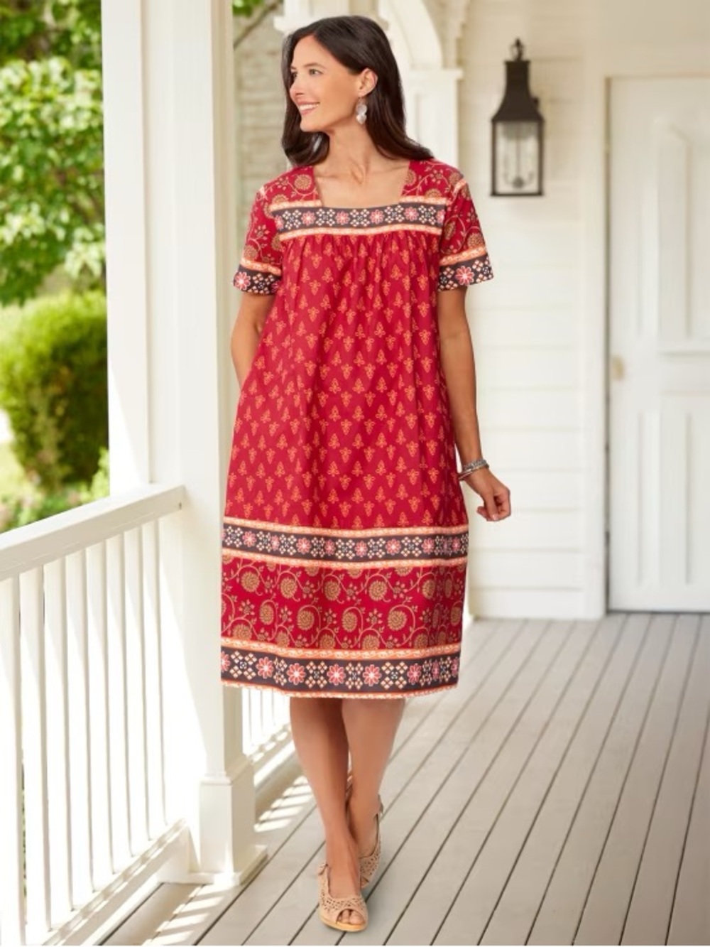 Vermont Country Store 100% Cotton Muumuu Dress Medium Beach Bohemian Cottagecore